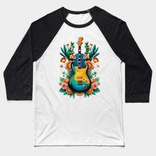 Electric guitar blue with flowers 6 Baseball T-Shirt